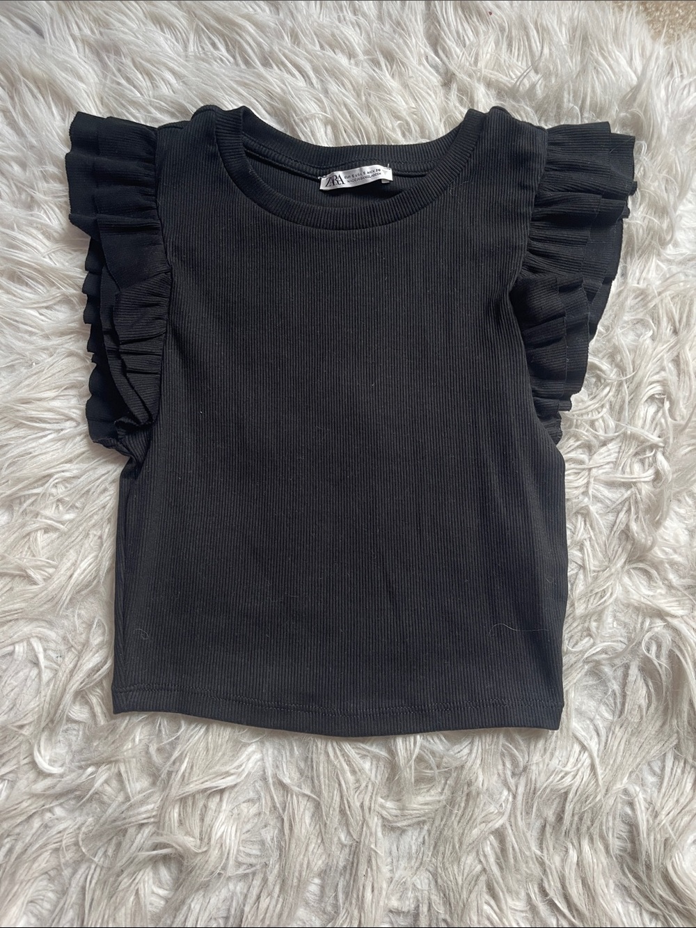 Zara Black Ribbed Ruffle Tank Top
